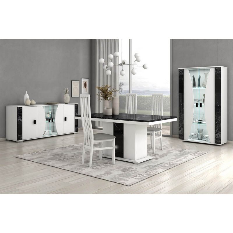 ARIANE - Séjour Complet Table Repas + Buffet + Vitrine 2 Portes Eclairage Led intégré