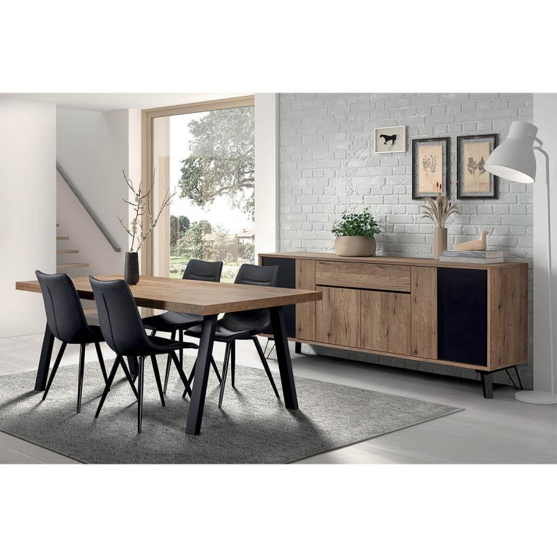 CARSON - Ensemble Buffet + Table 170cm Piètement Métal A