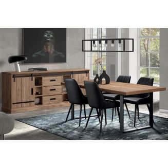 CEDRA - Ensemble Industriel Buffet + Table 170cm Piètement U