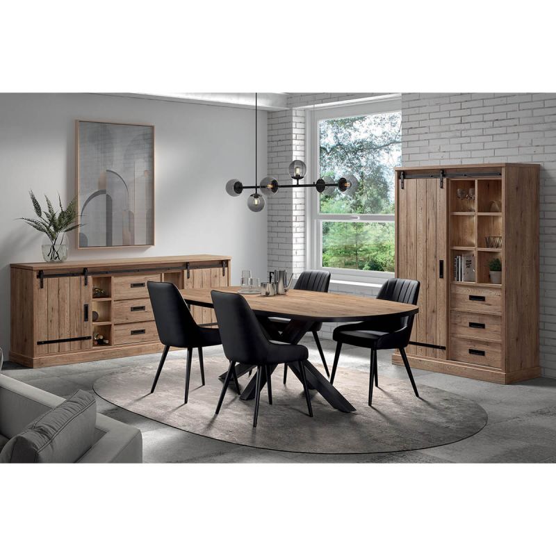 CEDRA - Ensemble Séjour Industriel Complet avec Table Ovale 230cm