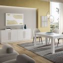 CLARK - Ensemble Séjour Laqué Blanc Table 160cm + Buffet 4 Portes