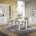 CLARK - Ensemble Séjour Laqué Blanc Table 160cm + Buffets 3 et 4 Portes