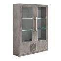 CLARK - Ensemble Séjour Complet Effet Marbre Table 160cm + Buffet + Vitrine avec Leds