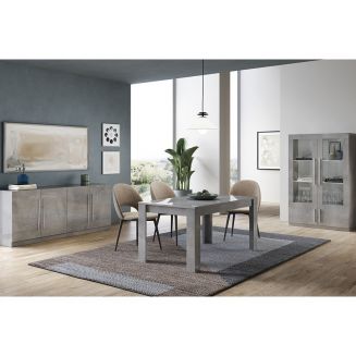 CLARK - Ensemble Séjour Complet Effet Marbre Table 190cm + Buffet + Vitrine avec Leds