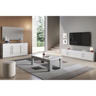 CLARK - Ensemble Salon Blanc et Marbre Meuble TV + Buffet + Table Basse