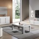 CLARK - Ensemble Salon Blanc et Marbre Meuble TV + Buffet + Table Basse