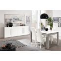 CLARK - Ensemble Séjour Blanc et Marbre Table 160cm + Buffet 4 Portes