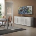 CLARK - Ensemble Séjour Blanc et Marbre Table 160cm + Buffet 4 Portes