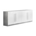 CLARK - Ensemble Séjour Blanc et Marbre Table 160cm + Buffet 4 Portes