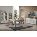 CLARK - Ensemble Séjour Complet Blanc et Marbre Table 190cm + Buffet + Vitrine avec Leds