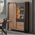 CLODIUS - Argentier 2 Portes 2 Tiroirs Métal et Aspect Bois avec Leds