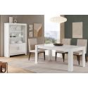 DENAE - Ensemble Séjour Laqué Blanc Brillant Table 190cm + Vitrine 4 Portes avec Leds