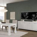 DENAE - Ensemble Séjour Laqué Blanc Brillant Table 190cm + Buffet 4 Portes