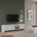 DENAE - Ensemble Salon Laqué Blanc Brillant Meuble TV 3 Portes + Table Basse Carrée