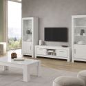 DENAE - Ensemble Salon Complet Laqué Blanc Brillant Meuble TV + Table Basse + Vitrines Leds