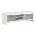 DENAE - Ensemble Salon Complet Blanc et Gris Marbré Meuble TV + Table Basse + Vitrines Leds