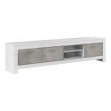 DENAE - Ensemble Salon Blanc et Gris Marbré Meuble TV 3 Portes + Table Basse Carrée