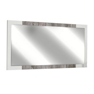 DENYS - Miroir Rectangulaire Laqué Blanc et Effet Bois Taupe