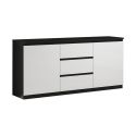 DEYTON - Ensemble Salon Laqué Noir et Blanc Meuble TV 4 Portes + Table Basse 127cm + Buffet