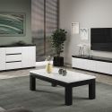 DEYTON - Ensemble Salon Laqué Noir et Blanc Meuble TV 4 Portes + Table Basse 127cm + Buffet