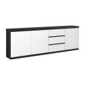 DEYTON - Ensemble Séjour Complet Laqué Noir et Blanc Table 138cm + Buffet + Vitrine avec Leds