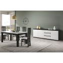 DEYTON - Ensemble Séjour Laqué Noir et Blanc Table 190cm + Buffet 3 Portes