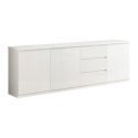 DEYTON - Ensemble Séjour Laqué Blanc Table 138cm + Buffet 3 Portes