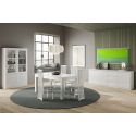 DEYTON - Ensemble Séjour Complet Laqué Blanc Table 190cm + Buffet + Vitrine avec Leds