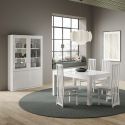 DEYTON - Ensemble Séjour Complet Laqué Blanc Table 190cm + Buffet + Vitrine avec Leds