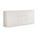 DEYTON - Ensemble Salon Laqué Blanc Meuble TV 4 Portes + Table Basse Carrée + Buffet