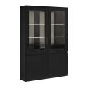 DEYTON - Ensemble Séjour Complet Laqué Noir Table 190cm + Buffet + Vitrine avec Leds