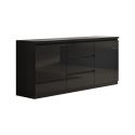 DEYTON - Ensemble Salon Laqué Noir Meuble TV 4 Portes + Table Basse 138cm + Buffet