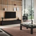 DEYTON - Ensemble Salon Laqué Noir Meuble TV 4 Portes + Table Basse 138cm + Buffet