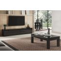 DEYTON - Ensemble Salon Laqué Noir Meuble TV 4 Portes + Table Basse 138cm