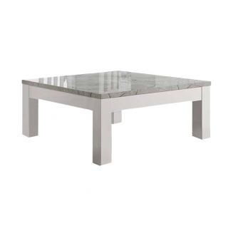 DEYTON - Table Basse Carrée 100cm Laquée Blanc et Gris Marbré