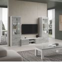 DEYTON - Ensemble Salon Complet Blanc et Gris Marbré Meuble TV + Vitrines avec Leds + Table Basse 138cm