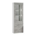 DEYTON - Ensemble Salon Complet Blanc et Gris Marbré Meuble TV + Vitrines avec Leds + Table Basse 138cm