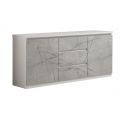 DEYTON - Ensemble Salon Blanc et Gris Marbré Meuble TV 4 Portes + Table Basse Carrée + Buffet