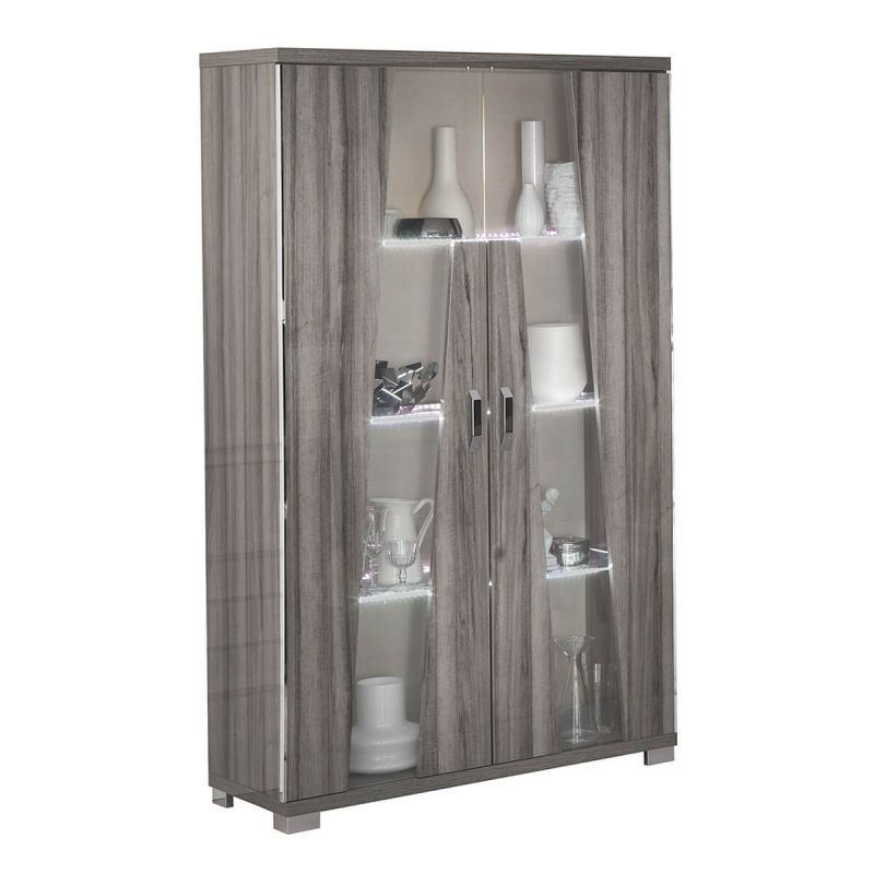 DITA - Vitrine 2 Portes Aspect Noyer Gris Foncé