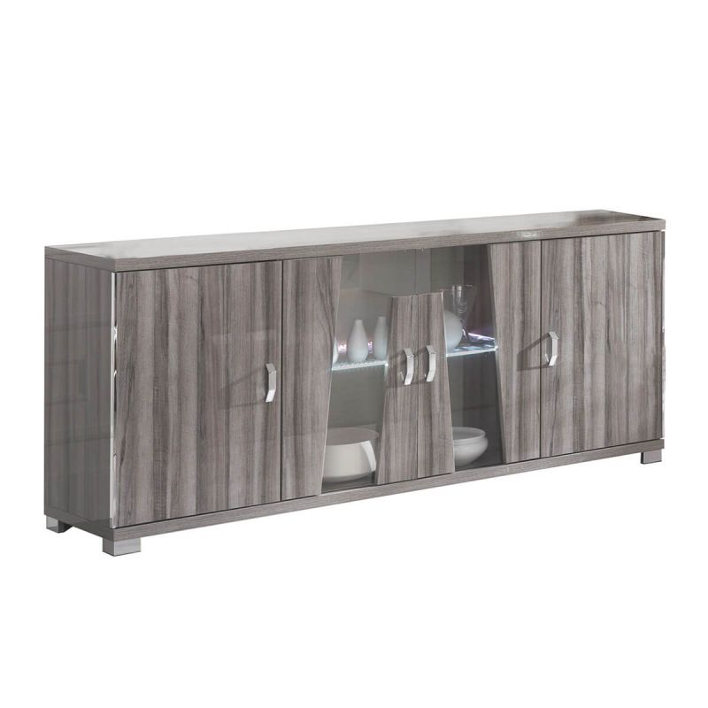 DITA - Buffet 4 Portes Aspect Noyer Gris Foncé + Eclairage Leds