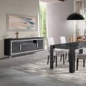 GUEDA - Ensemble Séjour Effet Marbre Anthracite Table 190cm + Buffet avec Leds