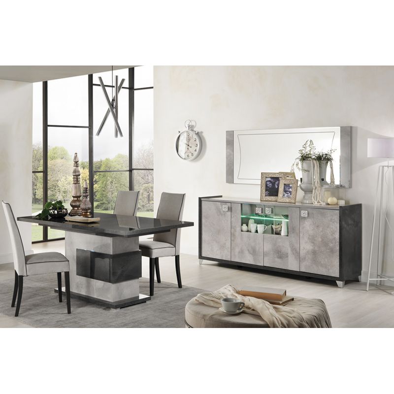 HOFFMAN - Ensemble Buffet 4P avec Miroir + Table Repas à Pied Central