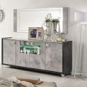 HOFFMAN - Buffet 4 Portes Gris Aspect Pierre avec Led