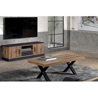 JENNA - Ensemble Table Basse + Meuble TV Aspect Bois et Métal