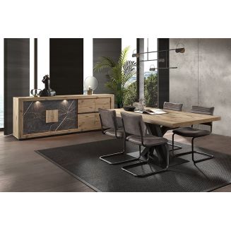 KITTRY - Ensemble Buffet et Table 230cm Aspect Bois Pied Métal Noir