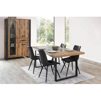 KORA - Ensemble Table 230cm + Vitrine 3 Portes 1 Tiroir