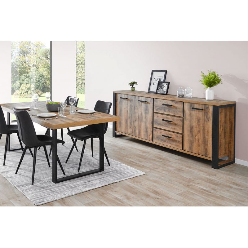 KORA - Ensemble Table 230cm + Buffet 3 Portes 3 Tiroirs