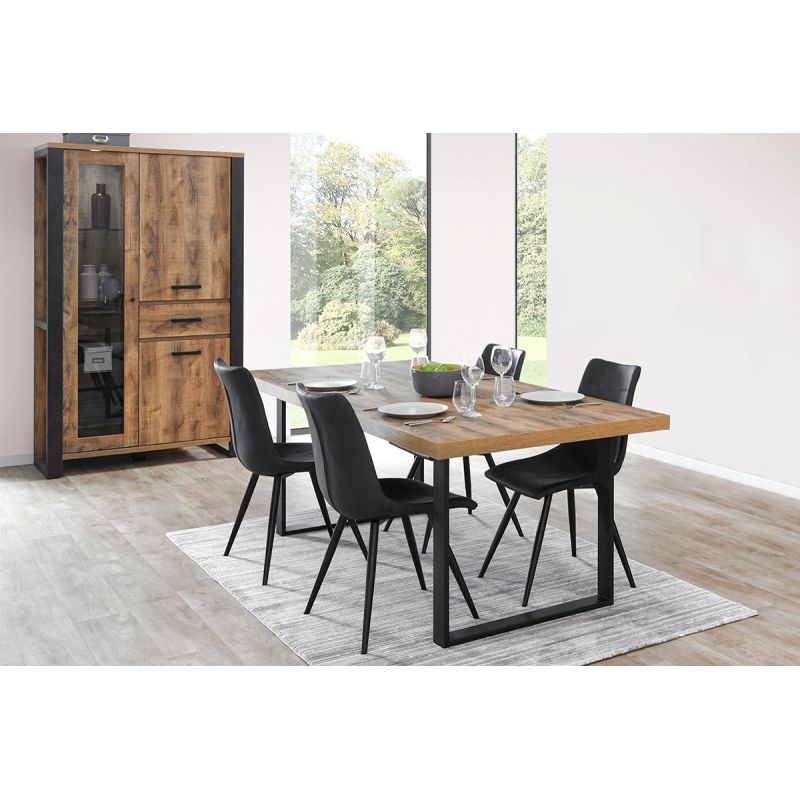 KORA - Ensemble Table 200cm + Vitrine 3 Portes 1 Tiroir