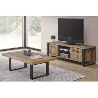 KORA - Ensemble Table Basse + Meuble TV Aspect Bois et Métal