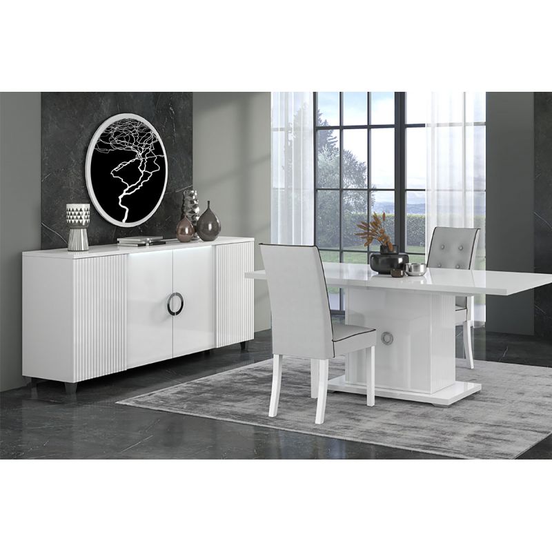 MARIKA - Buffet 4P avec Leds + Table Allongeable 160-200cm